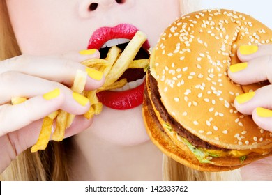 Eating Fast Food Closeup