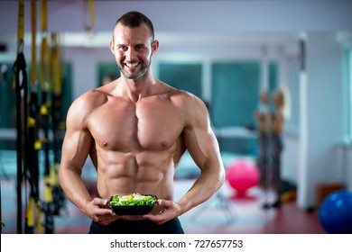 Eating Food Salad Bodybuilding Bodybuilder Fitness Gym Body Builder Building Muscles Young Man Studio