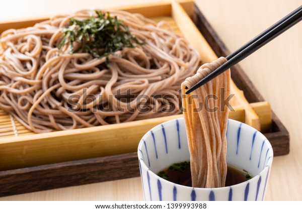 Eating soba\
noodles at a Japanese soba noodle\
shop