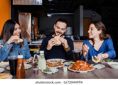 Eating Tacos, Mexican People Eating Taco Al Pastor In Mexico City