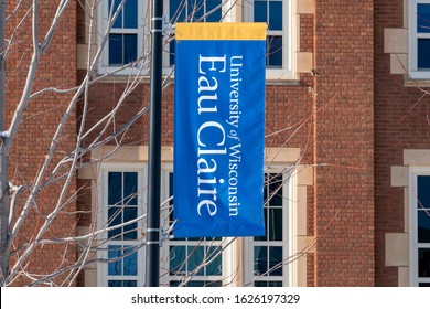 EAU CLAIRE, WI/USA - JANUARY 20, 2020: Campus Flag And Banner On The Campus Of The University Of Wisconsin-Eau Claire.