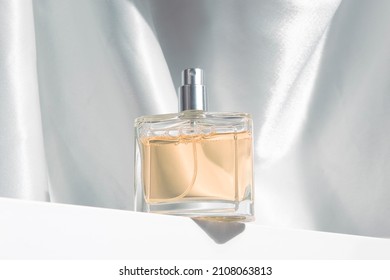 eau de parfum, the perfume fragrance cosmetic mockup, luxury product branding, on white background, bottle container glass