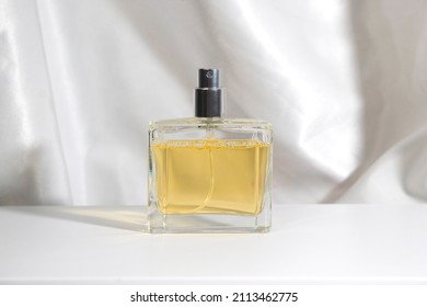Eau De Parfum, The Perfume Fragrance Cosmetic Mockup, Luxury Product Branding, On White Background, Bottle Container Glass