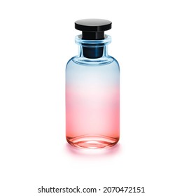 Eau De Parfum Spray Bottle Isolated. Blue And Pink Bottle Of Perfume. Floral Fruity Fragrance For Women. Women's Toilette Spray. Modern Luxury Lady Parfum De Cologne