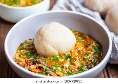 Eba And Okra Soup With Seafood