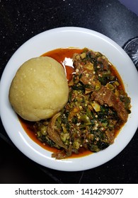 Eba With Peppered Okra Soup