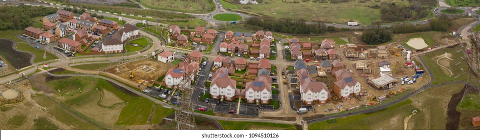 Ebbsfleet Green, Kent / UK- April 13 2018:  Aerial Progress Photos Of The Redrow Homes Site- Ebbsfleet Green, Located In The New Ebbsfleet Garden City Development In Kent, UK