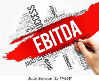 EBITDA (Earnings before interest, taxes, depreciation and amortization) word cloud collage, business concept background