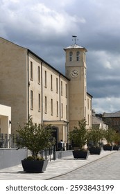 Ebrington Barracks clock tower at Ebrington Square in Waterside district of Derry (Londonderry) town in Northern Ireland.