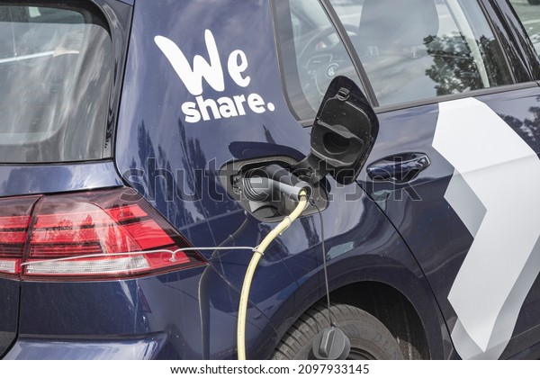 E-cars from We Share being charged, Germany,\
20.08.2020, Cottbus