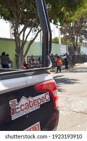                                                            ECATEPEC DE MORELOS, MÉXICO - 23 FEBRUARY 2021: Ecatepec Patrol Guarding The Line For Vaccination Against Covid 19 At The Melchor Muzquiz