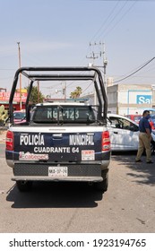                                                               ECATEPEC DE MORELOS, MÉXICO - 23 FEBRUARY 2021: Ecatepec Patrol Guarding The Line For Vaccination Against Covid 19 At The Melchor Muzquiz 