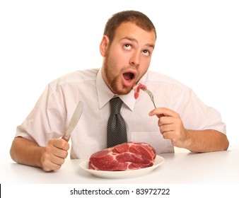 Eccentric Guy Eating Red Meat