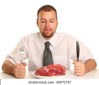 Eccentric Guy Eating Red Meat