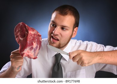 Eccentric Guy Eating Red Meat