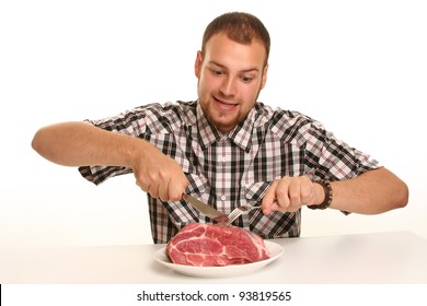 Eccentric Guy Eating Red Meat