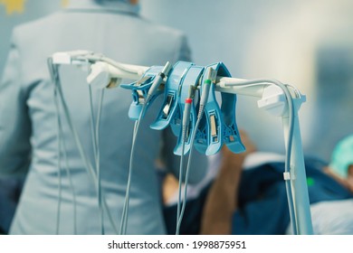 ECG Or EKG Of Man With Electrodes For Electrocardiogram Records On Bed In Hospital.