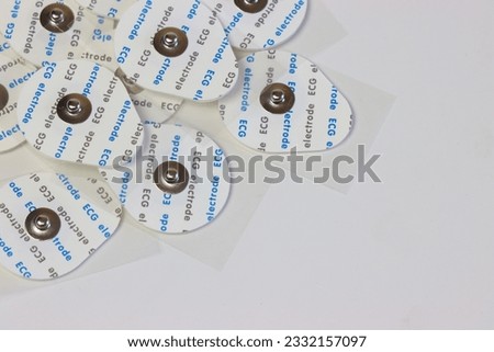 Ecg electrodes close view in a white background with copy space in the right side