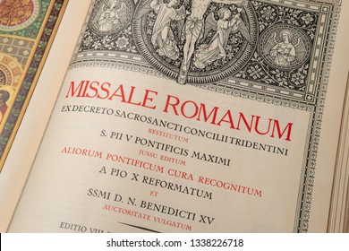 Echternach / Luxembourg - 03 10 2019: Catholic Liturgical Book. Order Of Mass In Latin. The Extraordinary Rite.