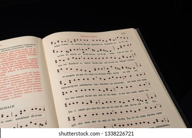 Echternach / Luxembourg - 03 10 2019: Catholic Liturgical Book With Gregorian Chant In Latin. The Extraordinary Rite.