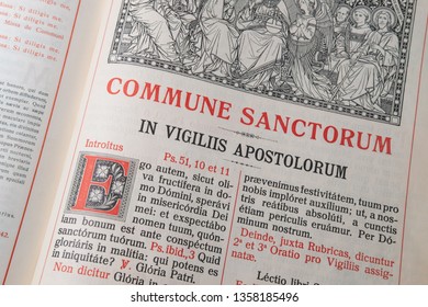 Echternach / Luxembourg - 03 10 2019: Catholic Liturgical Book. Order Of Mass In Latin. The Extraordinary Rite. Apostles.