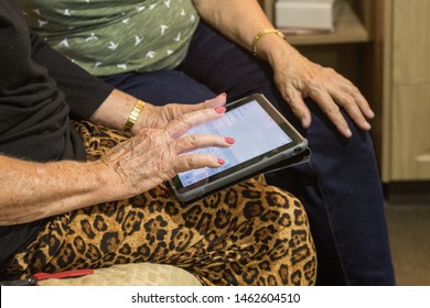 Echuca, South Australia/Australia - 3/4/2018: Elderly Females Looking At IPad