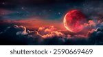 Eclipse - Bloody Moon Withe Red Surface In the Starry Night - Abstract Fantasy Background