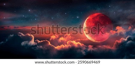 Eclipse - Bloody Moon Withe Red Surface In the Starry Night - Abstract Fantasy Background