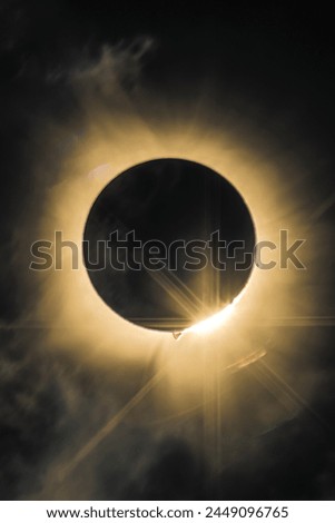 eclipse, solar eclipse, totality, diamond, ring, sun, solar, 2024, moon, cloud, full, total, obscured, corona, shadow, astronomy, astrophotography, april, 8, space, weather, sky, cloudy, stars, black,