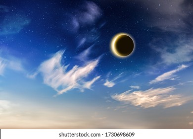 Eclipse of the sun . cloudy landscape 