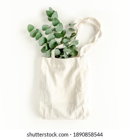 Eco Bag With Eucalyptus On White Background