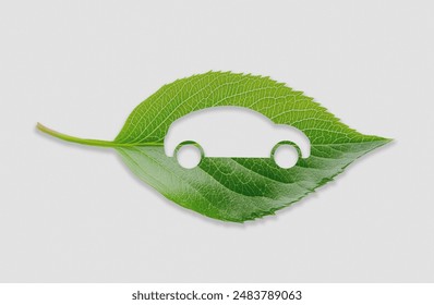 Eco Car on a green leaf, Electric car, car symbol, Electric vehicle, Green energy concept, Futuristic green energy autonomous car, eco concept - Powered by Shutterstock