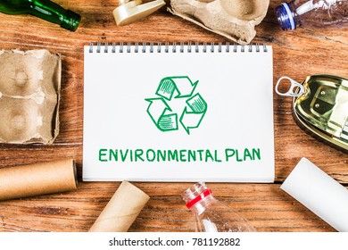 Eco Concept With Recycling Symbol On Table Background Top View?
Environmental Protection Plan