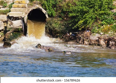 Eco disaster, polluting the river. River Vardar, Skopje, Macedonia