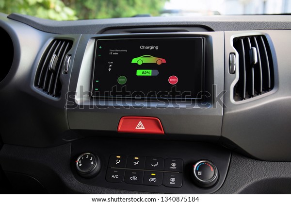 eco electric car touch multimedia system with\
charging battery on the\
screen
