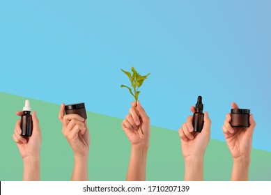 eco and environmental friendly beauty product. recycle cosmetic skin care packaging with the tree on green background. - Shutterstock ID 1710207139