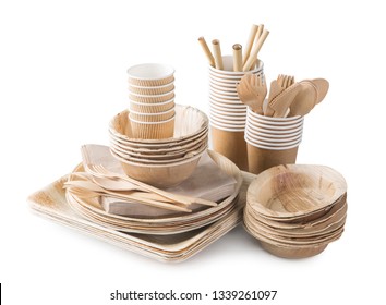 Eco friendly disposable tableware isolated on a white background - Shutterstock ID 1339261097