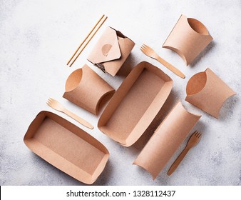 Eco Friendly Fast Food Containers From Paper. Top View