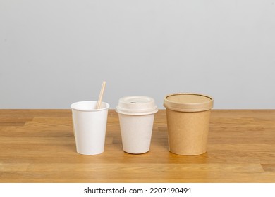 Eco friendly food packaging. Paper recycling zero waste natural products. A box of paper for food disposable catering of nature and recycling concept. Plastic free set on background. - Shutterstock ID 2207190491