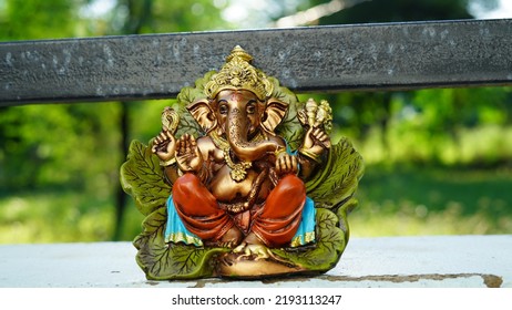 Eco friendly Ganesh or Ganpati idol or murti with nature background, home made. selective focus. Ganesha chaturthi festival 2022. - Shutterstock ID 2193113247