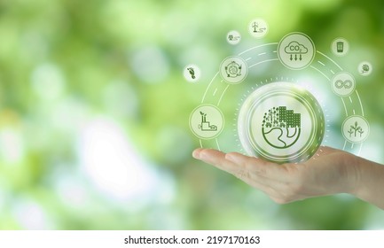 Eco friendly, green company culture concept. Carbon neutral and net zero target. Sustainable enviroment and business. Social responsibility. Build eco and green community. World environment day. 
