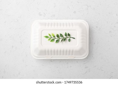 Eco Friendly And Natural Food Packaging Concept On White Quartz Background, Flat Lay