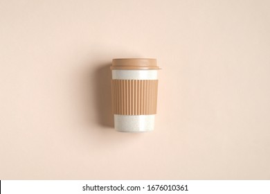 Eco Friendly Reusable Coffee Cup With Lid For Travel. Takeout Coffee Cup Made From Organic Bamboo Fiber. Zero Waste, Plastic Free, Sustainable Lifestyle Concept.