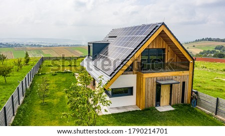 Eco house with sun panels energy