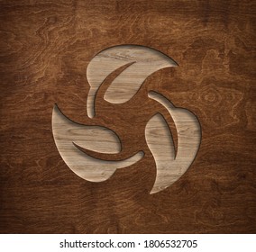 Eco leaves recycling triangle symbol engraved in wooden board - Shutterstock ID 1806532705