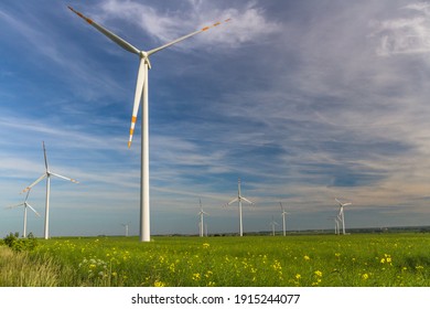 Eco Power. Wind Farm. Renewable Energy Resources. Wind Turbine Field In Poland