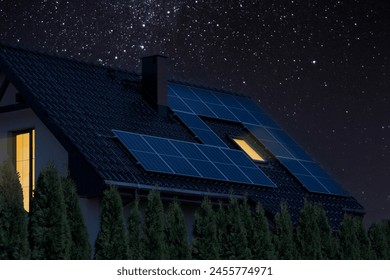 Eco-Friendly House Under Starry Sky. Night. - Powered by Shutterstock