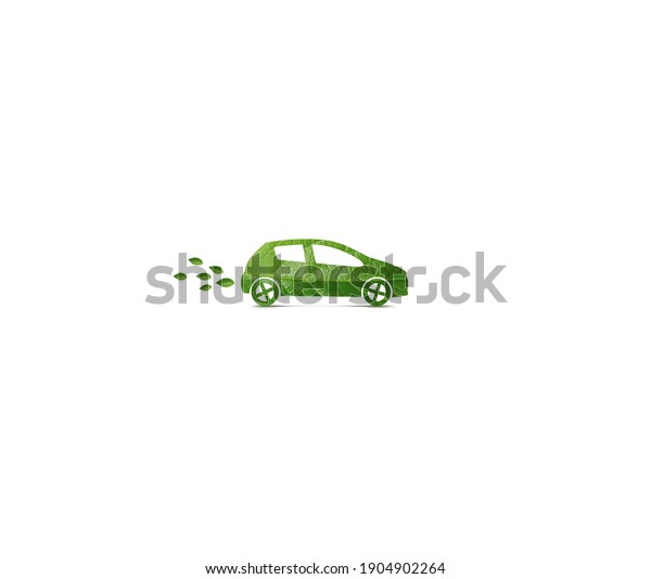 Eco-friendly\
transport concept. Green Electric car with isolated on the white\
background. save environment earth\
save.