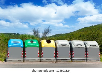 Ecologic Selective Trash Containers By Colors For A Green Planet Concept