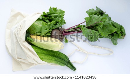 Similar – Ecological bag with vegetables on blue background